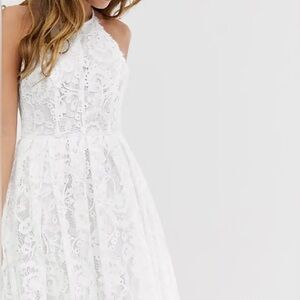 ASOS PETITE Spot Lace Skater Dress White Lace Halter Dress White size 4 or small